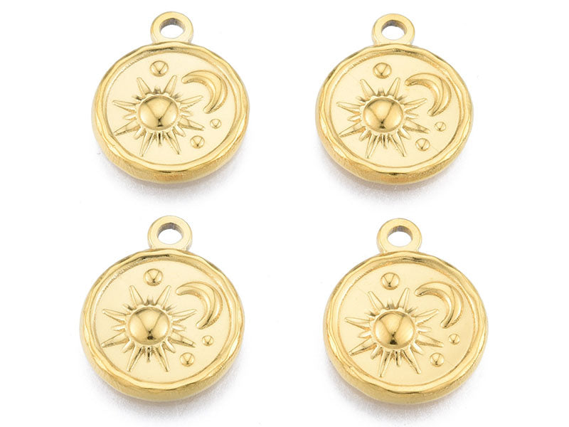 achat Pendentif rond soleil et lune doré à l'or fin 18K  - 19 x 15 mm