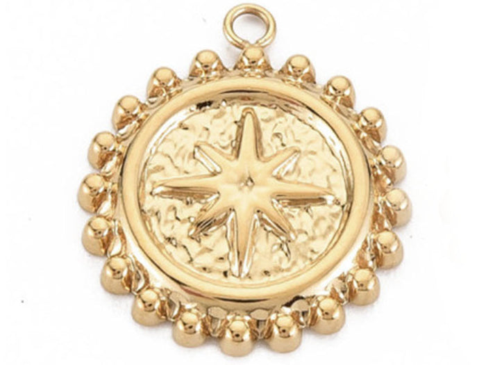 Achat Pendentif texturé petite étoile astro - doré à l'or fin 14K - 18 x 15 mm