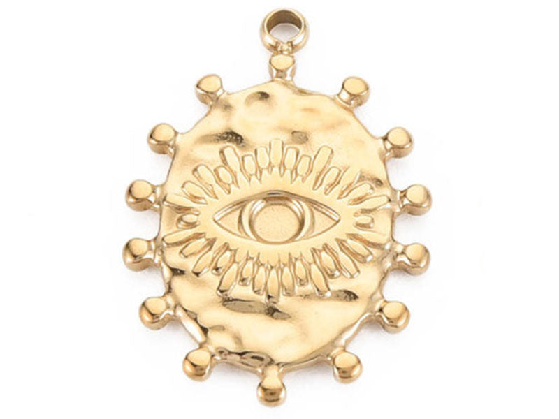Achat Pendentif texturé ovale et oeil - doré à l'or fin 14K - 21 x 15 mm