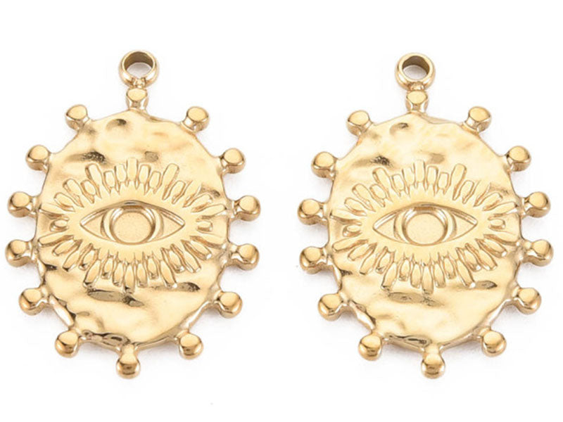 Achat Pendentif texturé ovale et oeil - doré à l'or fin 14K - 21 x 15 mm