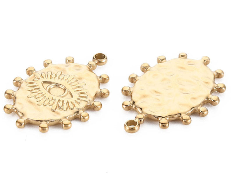 achat Pendentif texturé ovale et oeil - doré à l'or fin 14K - 21 x 15 mm