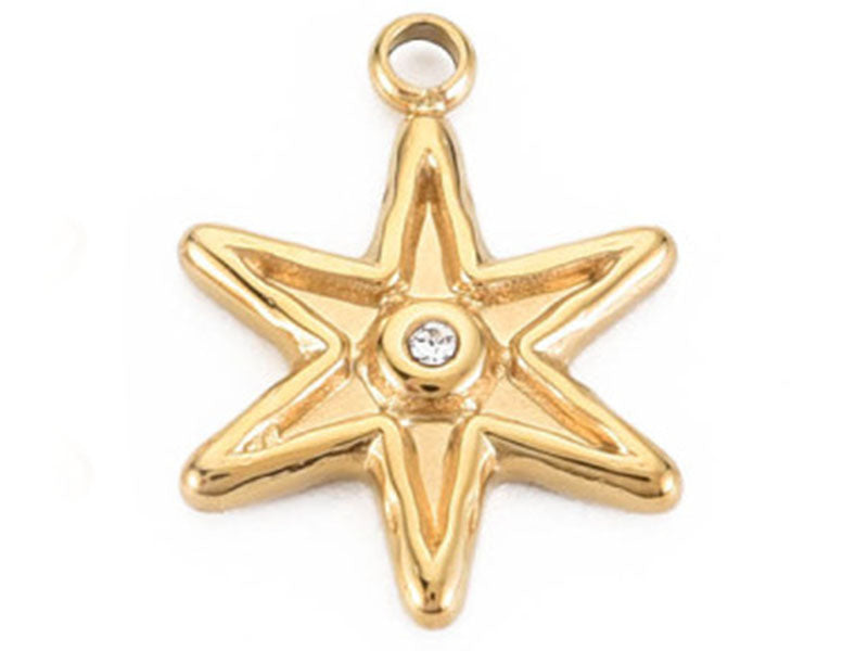 Achat Pendentif étoile avec strass - doré à l'or fin 14K - 15 x 11 mm