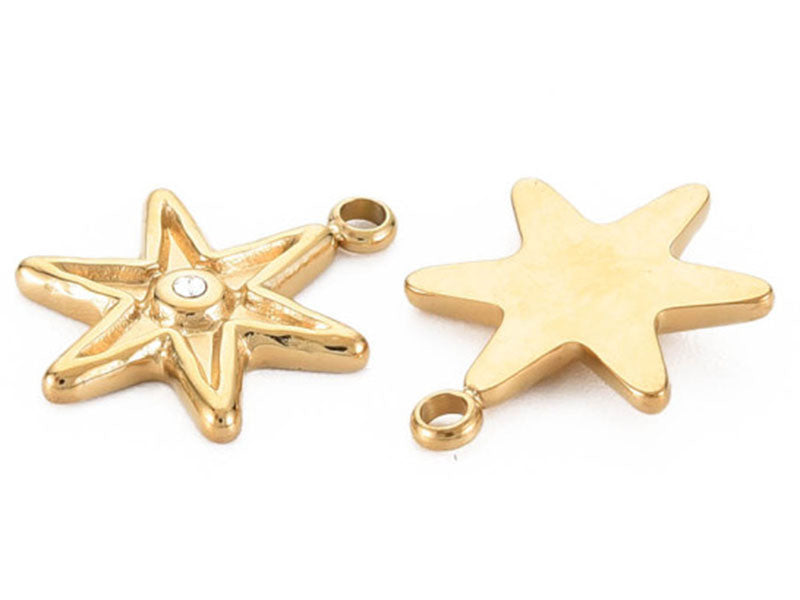Achat Pendentif étoile avec strass - doré à l'or fin 14K - 15 x 11 mm