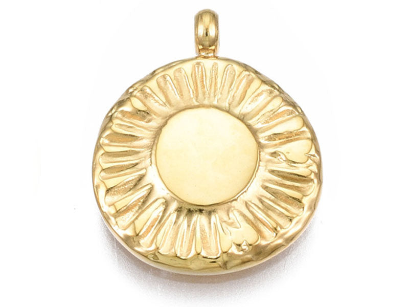 Achat Pendentif texturé rond - Doré à l'or fin 14K - 13 x 11 mm