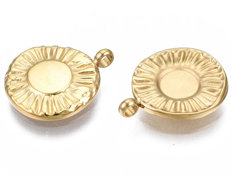 Achat Pendentif texturé rond - Doré à l'or fin 14K - 13 x 11 mm