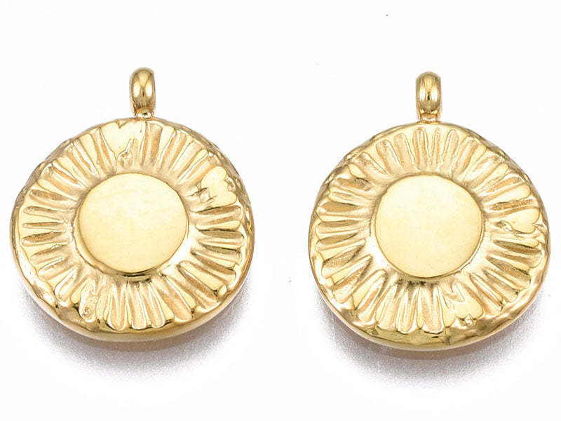 achat Pendentif texturé rond - Doré à l'or fin 14K - 13 x 11 mm