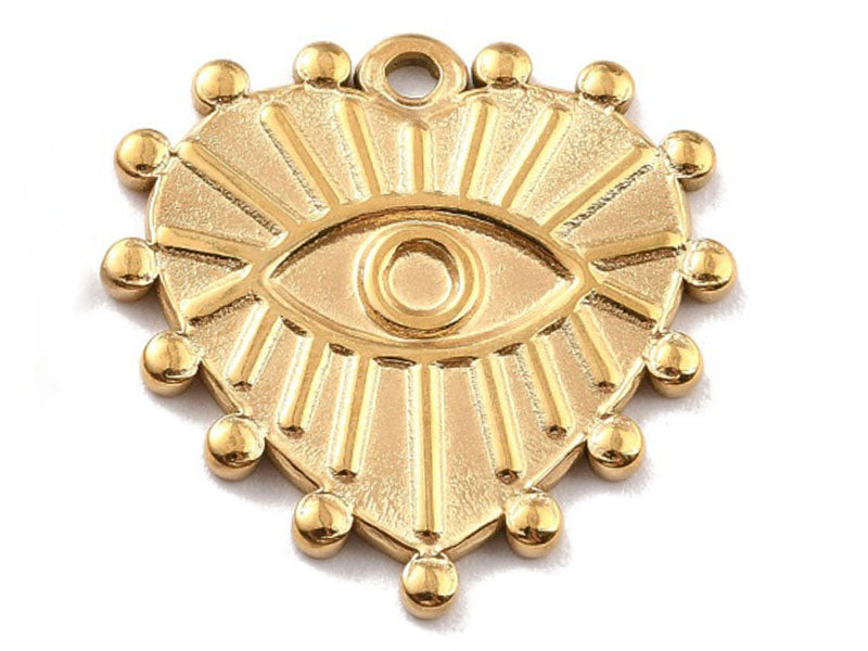 Achat Pendentif cœur oeil - Doré à l'or fin 24K - 19 x 20 mm