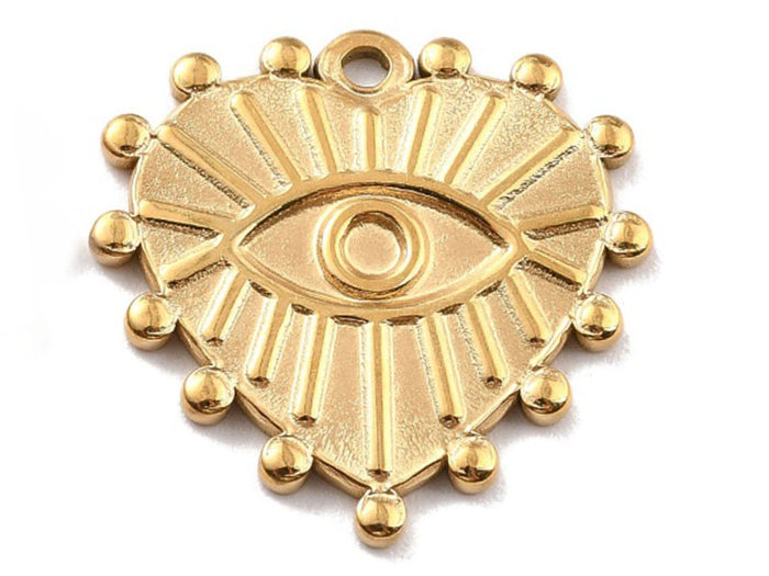 Achat Pendentif cœur oeil - Doré à l'or fin 24K - 19 x 20 mm