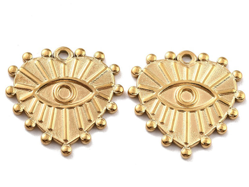 achat Pendentif cœur oeil - Doré à l'or fin 24K - 19 x 20 mm