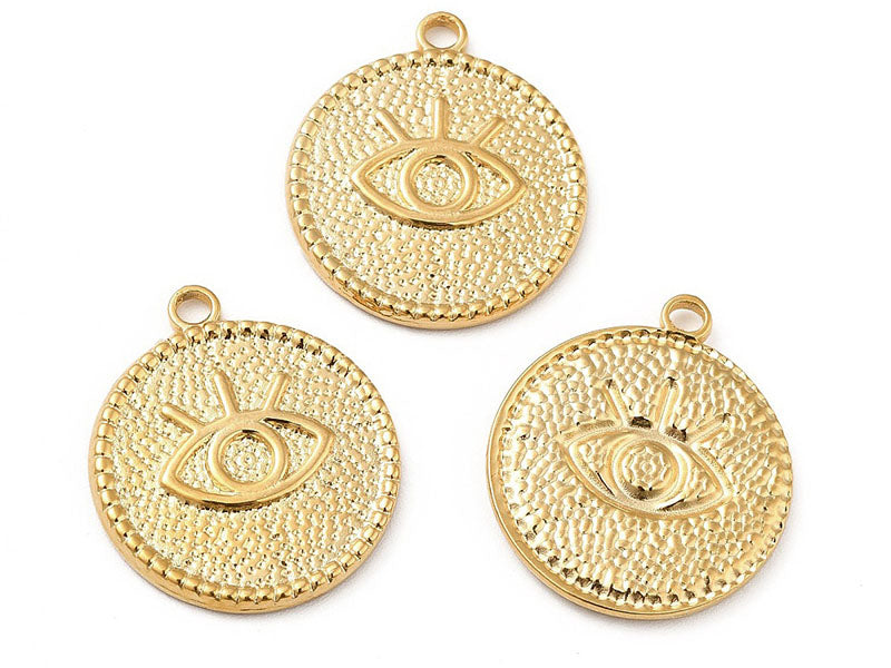 Achat Pendentif rond avec œil - Doré à l'or fin 18k - 22 x 19 mm