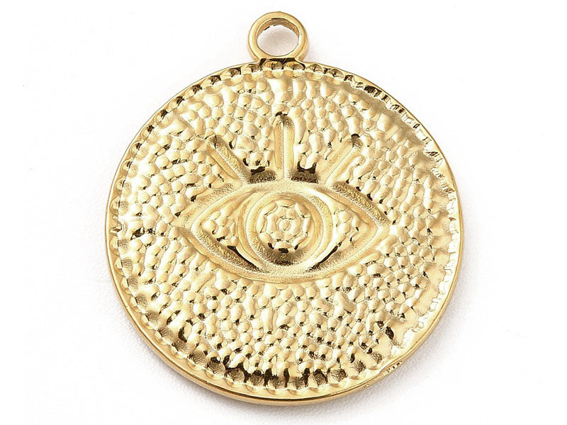 Achat Pendentif rond avec œil - Doré à l'or fin 18k - 22 x 19 mm