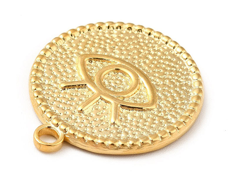 achat Pendentif rond avec œil - Doré à l'or fin 18k - 22 x 19 mm
