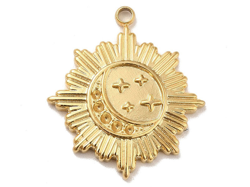 Achat Pendentif soleil et étoile astro - Doré à l'or fin 18k - 21 x 18 mm