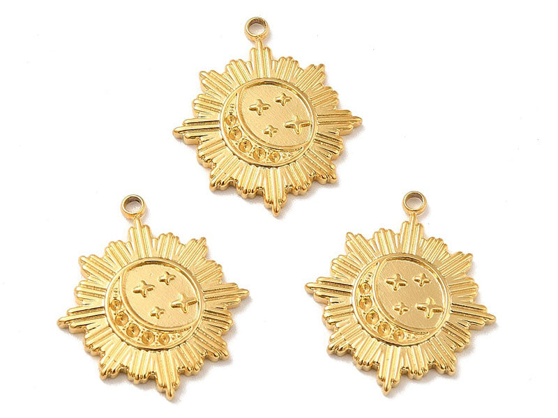 achat Pendentif soleil et étoile astro - Doré à l'or fin 18k - 21 x 18 mm