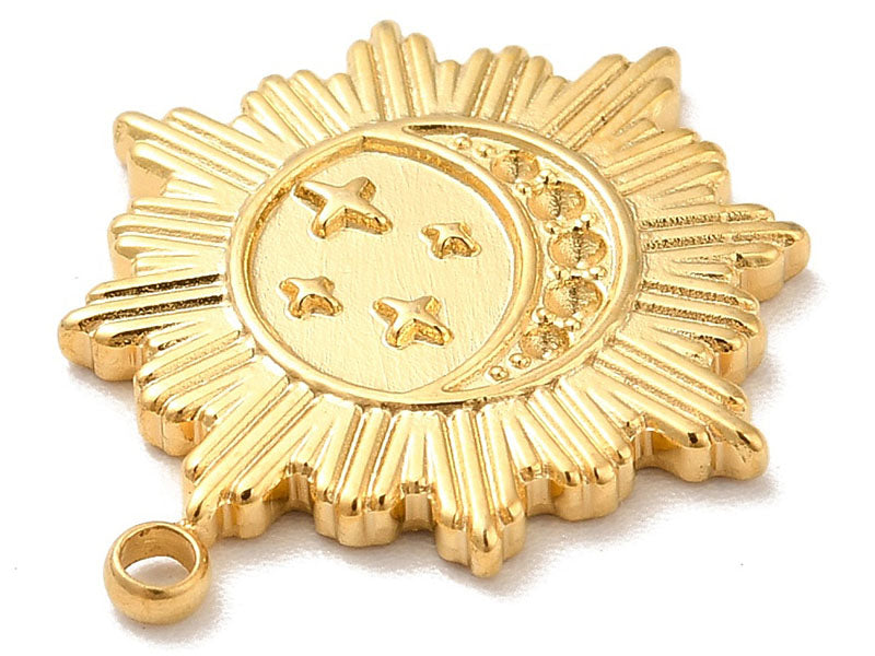 achat Pendentif soleil et étoile astro - Doré à l'or fin 18k - 21 x 18 mm