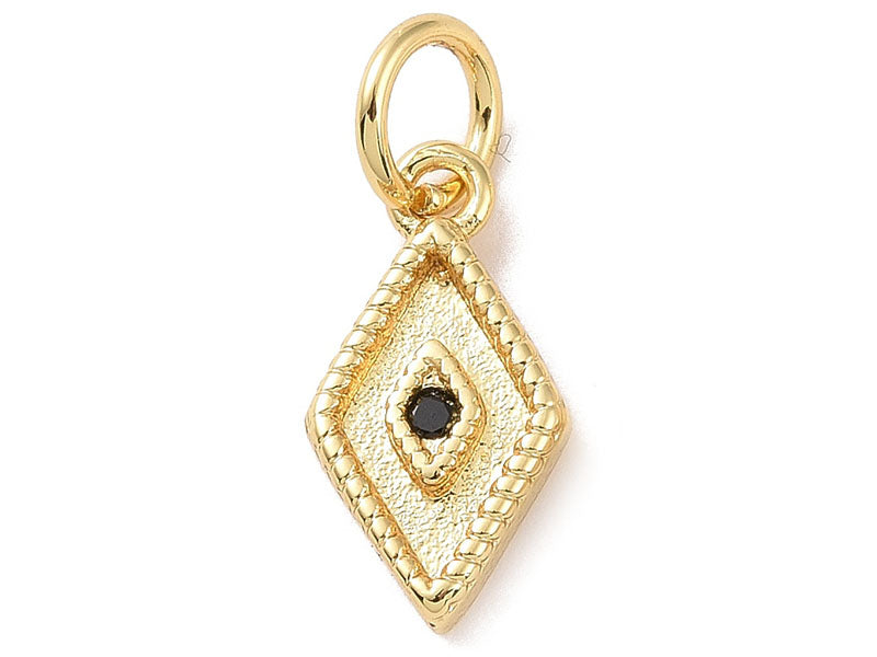 Achat Pendentif losange à strass noir - Doré à l'or fin 18K - 13 x 6 mm
