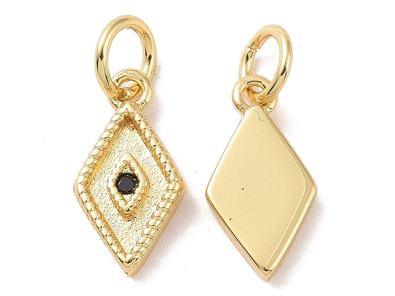 Achat Pendentif losange à strass noir - Doré à l'or fin 18K - 13 x 6 mm