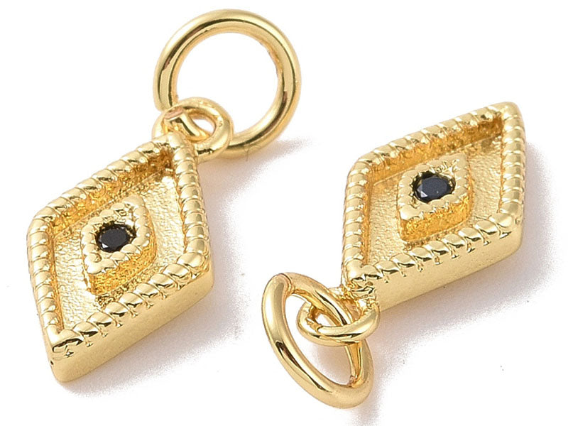 achat Pendentif losange à strass noir - Doré à l'or fin 18K - 13 x 6 mm