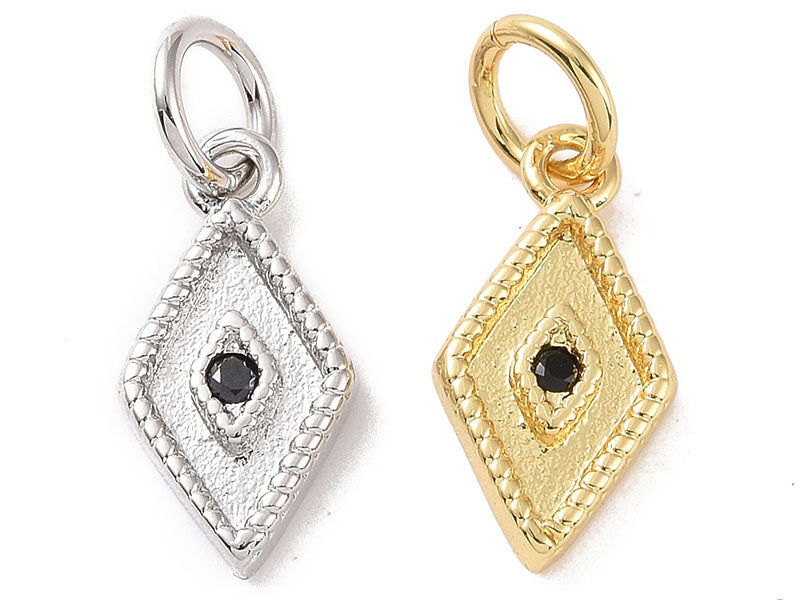 achat Pendentif losange à strass noir - Doré à l'or fin 18K - 13 x 6 mm
