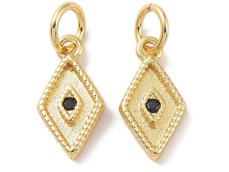 achat Pendentif losange à strass noir - Doré à l'or fin 18K - 13 x 6 mm