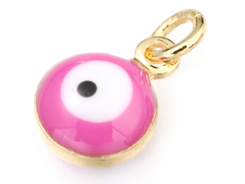 Achat Breloque émaillée et dorée à l'or fin - œil rose -  9,5 x 6,5 mm