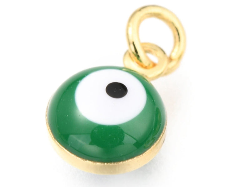 Achat Breloque émaillée et dorée à l'or fin - œil vert - 9,5 x 6,5 mm