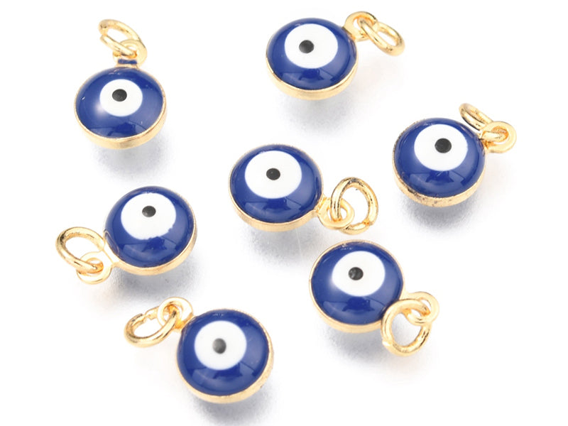 Achat Breloque émaillée et dorée à l'or fin - œil bleu nuit - 9,5 x 6,5 mm
