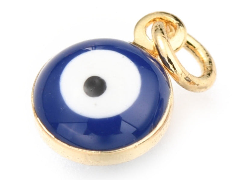 Achat Breloque émaillée et dorée à l'or fin - œil bleu nuit - 9,5 x 6,5 mm