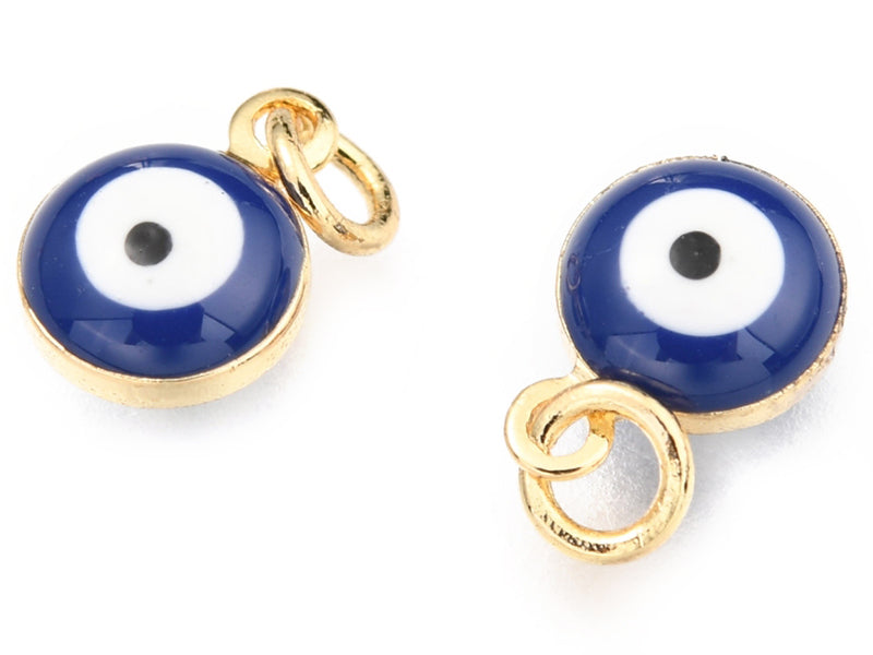 achat Breloque émaillée et dorée à l'or fin - œil bleu nuit - 9,5 x 6,5 mm