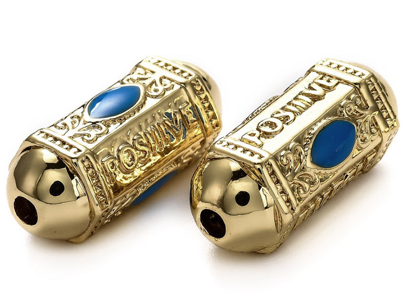 Achat Perle talisman - Doré à l'or fin 18 K - émaillée bleu - 19 mm