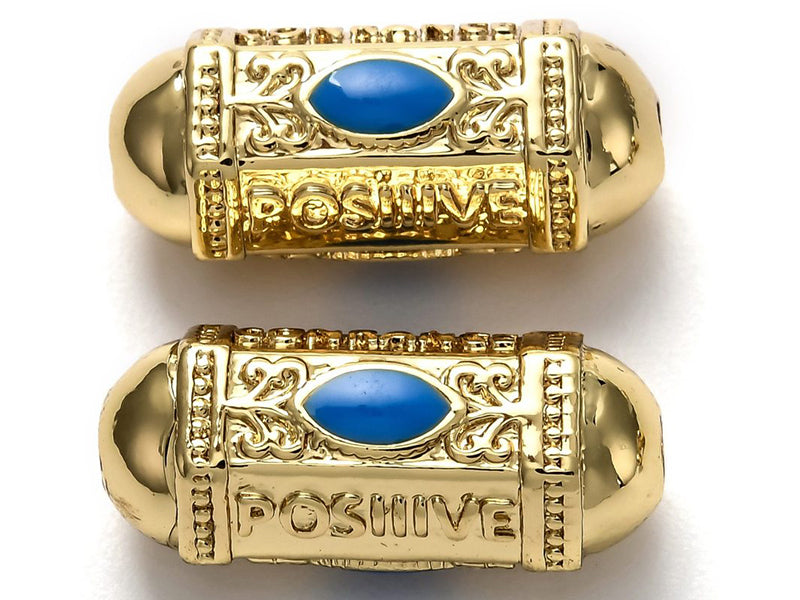 achat Perle talisman - Doré à l'or fin 18 K - émaillée bleu - 19 mm