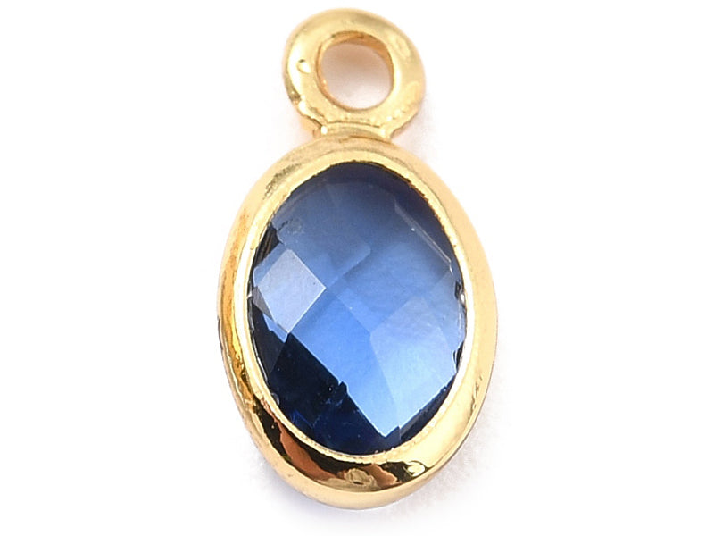 Achat Pendentif ovale serti en verre à facettes - Doré à l'or fin 18K - 9 mm - Bleu