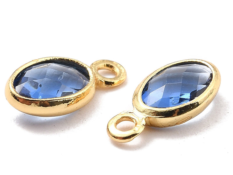 Achat Pendentif ovale serti en verre à facettes - Doré à l'or fin 18K - 9 mm - Bleu