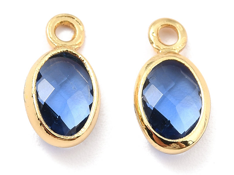 achat Pendentif ovale serti en verre à facettes - Doré à l'or fin 18K - 9 mm - Bleu