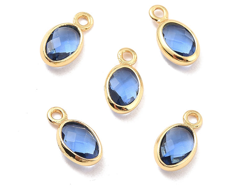 achat Pendentif ovale serti en verre à facettes - Doré à l'or fin 18K - 9 mm - Bleu