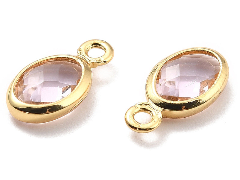 Achat Pendentif ovale serti en verre à facettes - Doré à l'or fin 18K - 9 mm - Rose