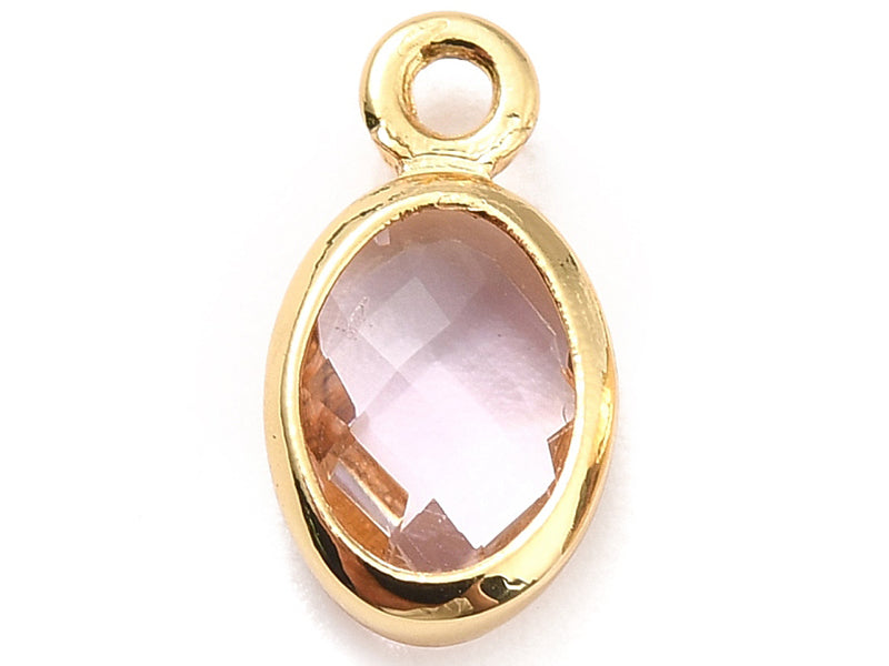 Achat Pendentif ovale serti en verre à facettes - Doré à l'or fin 18K - 9 mm - Rose