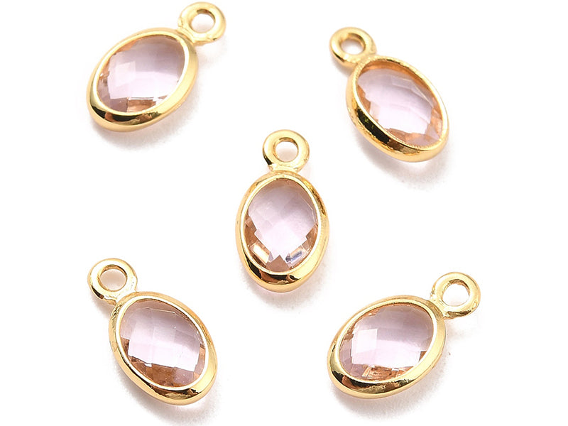 achat Pendentif ovale serti en verre à facettes - Doré à l'or fin 18K - 9 mm - Rose
