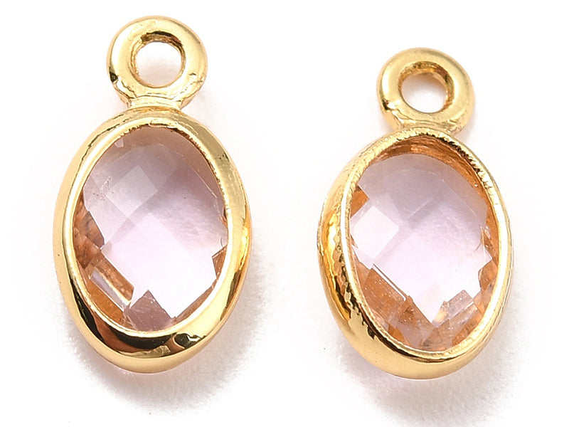 achat Pendentif ovale serti en verre à facettes - Doré à l'or fin 18K - 9 mm - Rose