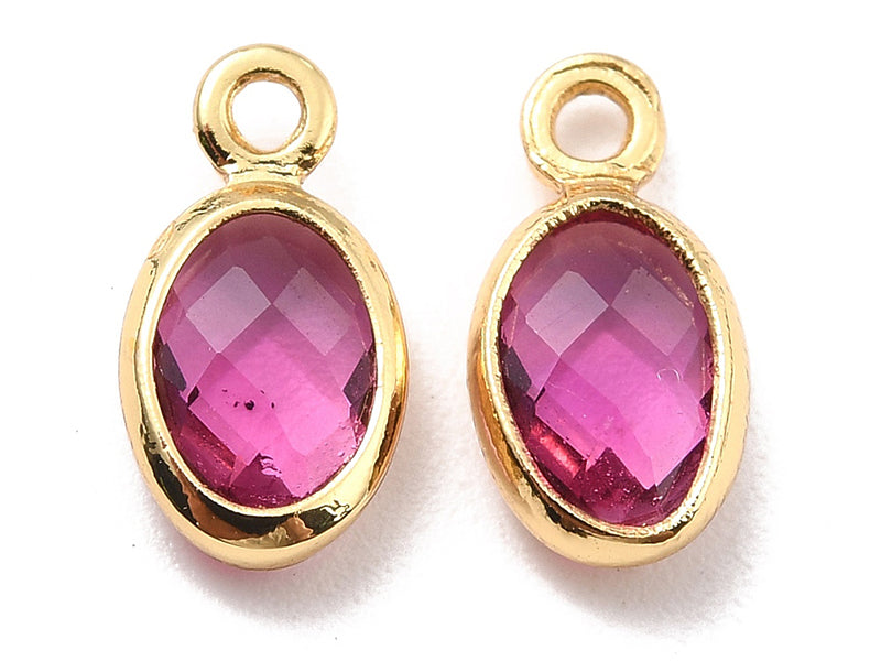 achat Pendentif ovale serti en verre à facettes - doré à l'or fin 18K - 9 mm - Rose fuchsia