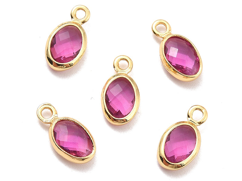 achat Pendentif ovale serti en verre à facettes - doré à l'or fin 18K - 9 mm - Rose fuchsia