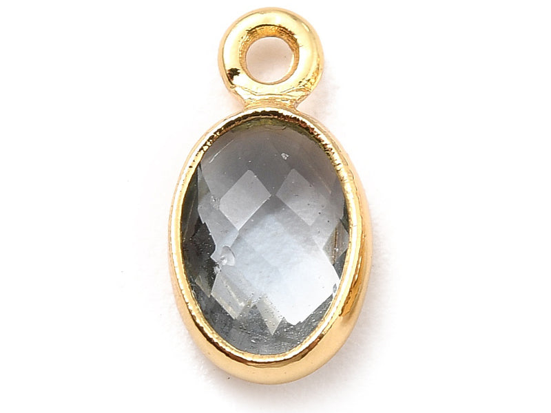 Achat Pendentif ovale serti en verre  à facettes - doré à l'or fin 18K - 9 mm - Gris