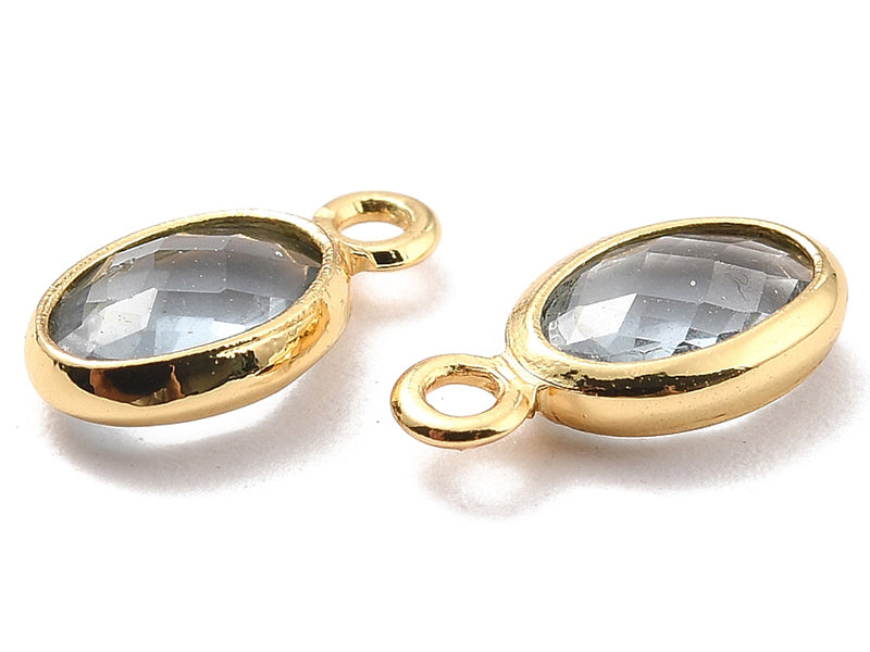 Achat Pendentif ovale serti en verre  à facettes - doré à l'or fin 18K - 9 mm - Gris