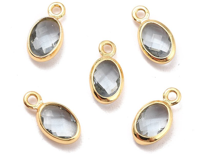 achat Pendentif ovale serti en verre  à facettes - doré à l'or fin 18K - 9 mm - Gris