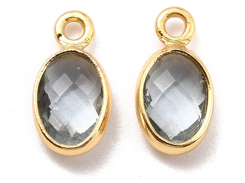 achat Pendentif ovale serti en verre  à facettes - doré à l'or fin 18K - 9 mm - Gris