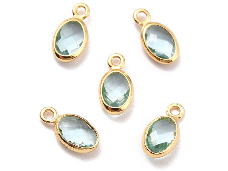Achat Pendentif ovale serti en verre à facettes - doré à l'or fin 18K - 9 mm - Bleu vert d'eau