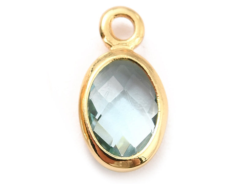 Achat Pendentif ovale serti en verre à facettes - doré à l'or fin 18K - 9 mm - Bleu vert d'eau