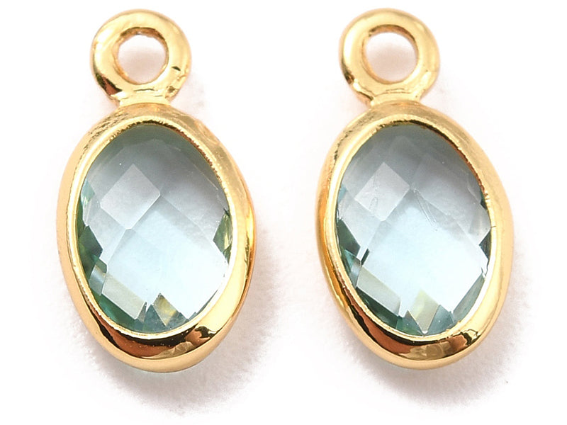 achat Pendentif ovale serti en verre à facettes - doré à l'or fin 18K - 9 mm - Bleu vert d'eau