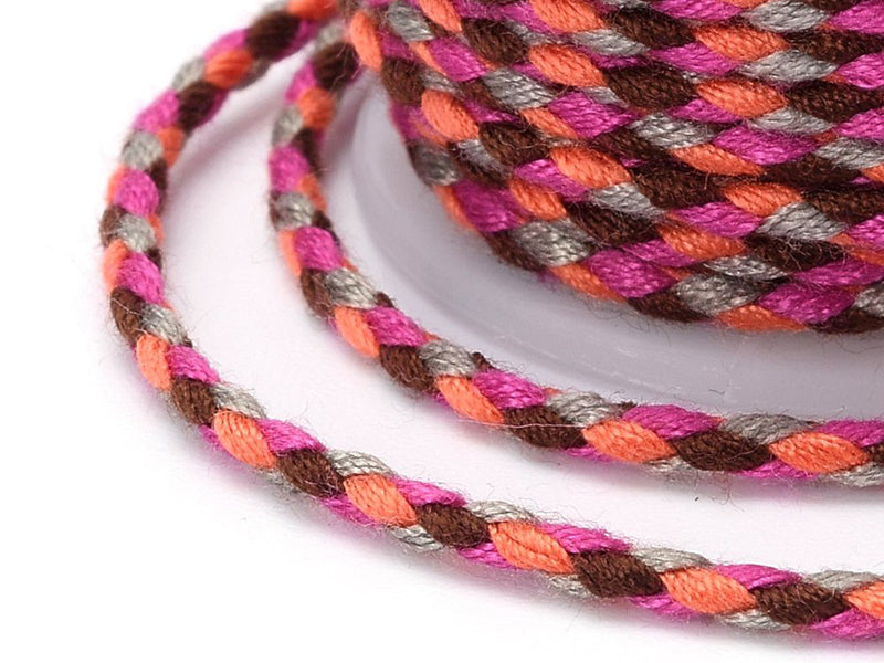 achat Bobine de 4 m de cordon en coton tressé - Rose, doré et bordeaux