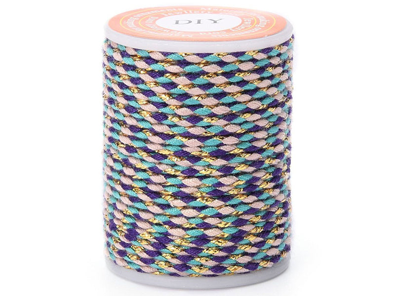 Achat Bobine de 4 m de cordon en coton tressé - Bleu, doré et rose